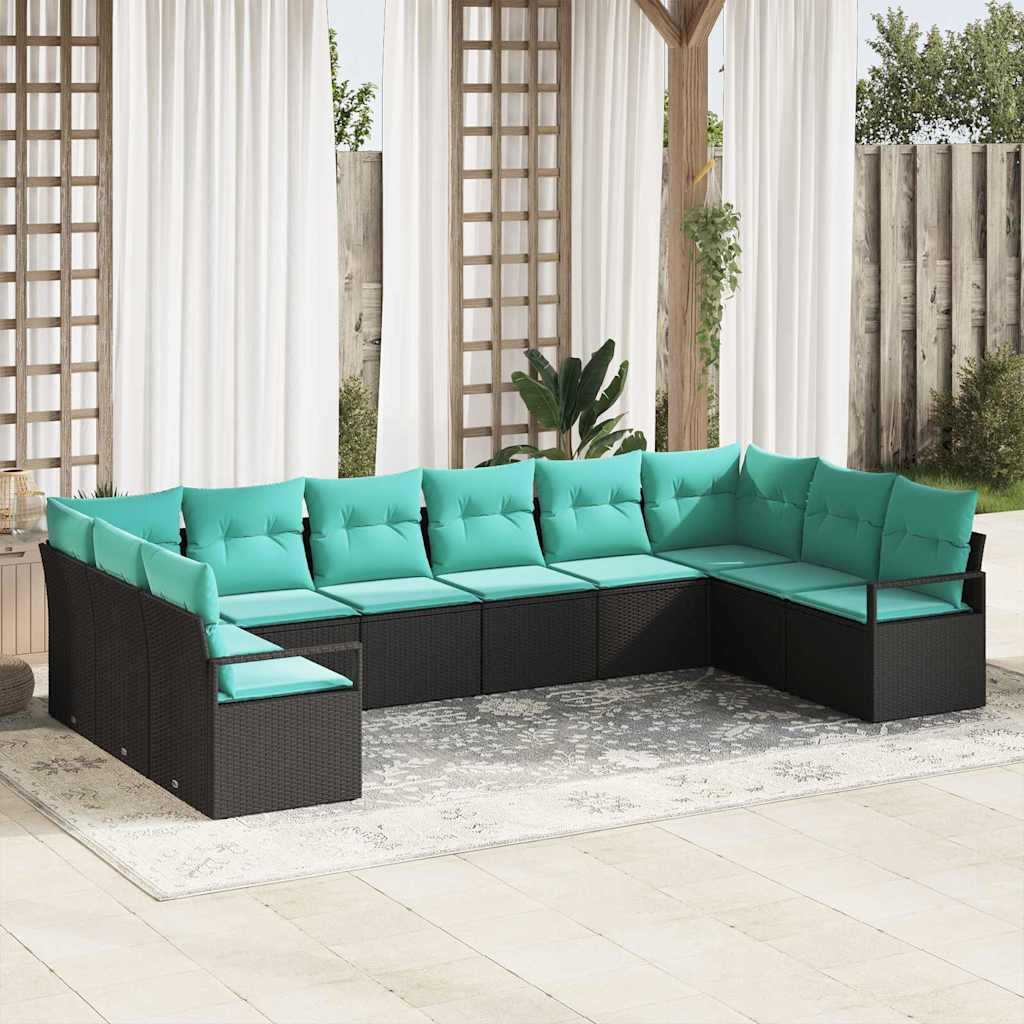 Bankstel met kussen 10 pcs Zwart poly rattan is nu te koop bij PeponiXL, paradijselijk wonen!