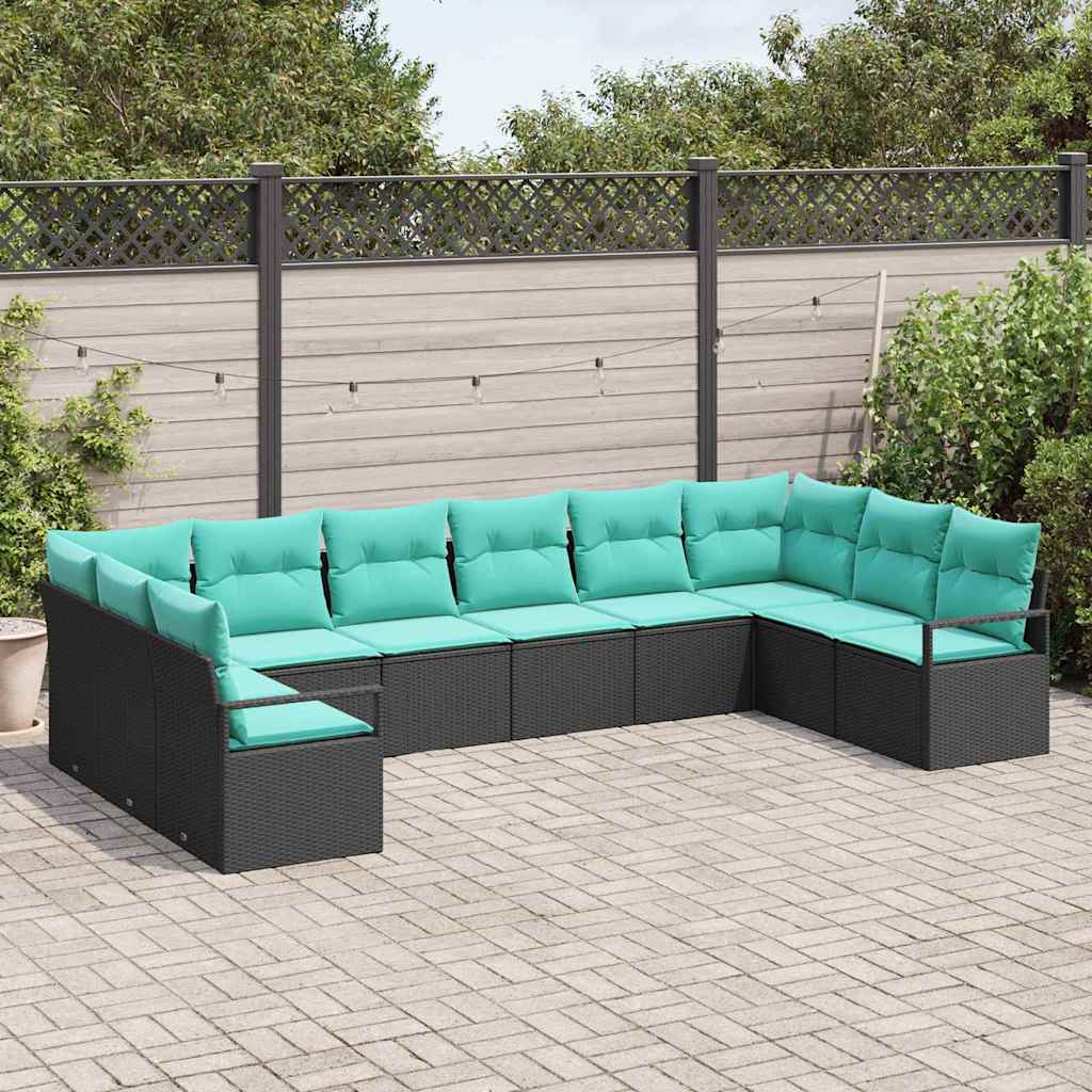 Bankstel met kussen 10 pcs Zwart poly rattan is nu te koop bij PeponiXL, paradijselijk wonen!