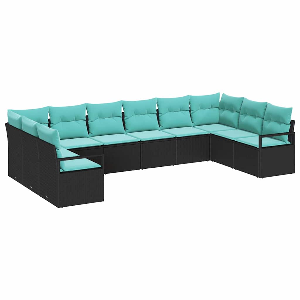 Bankstel met kussen 10 pcs Zwart poly rattan is nu te koop bij PeponiXL, paradijselijk wonen!