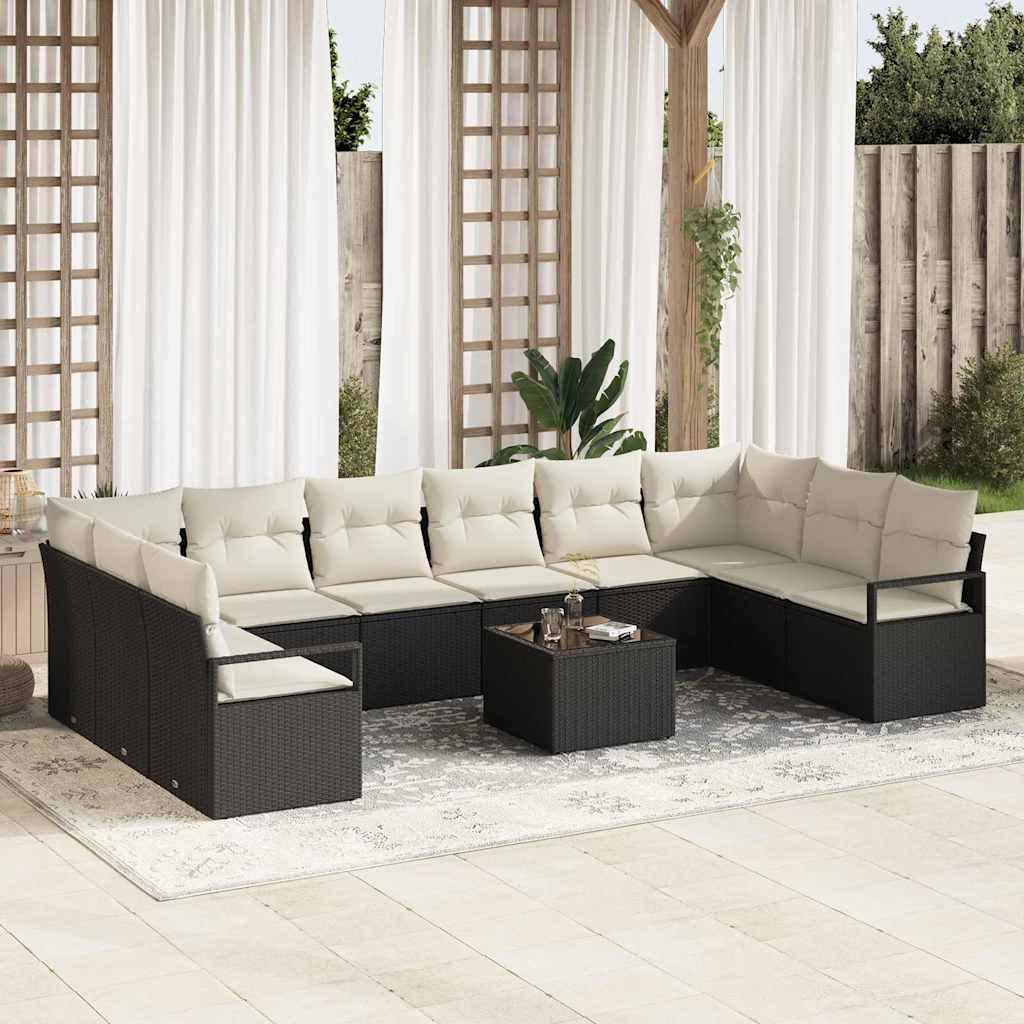 Bankstel met kussen 11 pcs Zwart poly rattan is nu te koop bij PeponiXL, paradijselijk wonen!