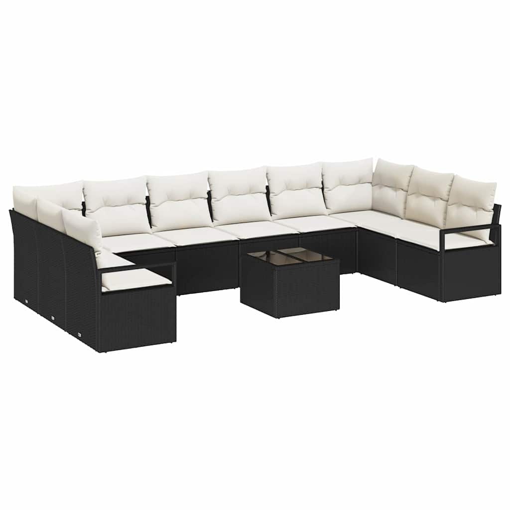 Bankstel met kussen 11 pcs Zwart poly rattan is nu te koop bij PeponiXL, paradijselijk wonen!