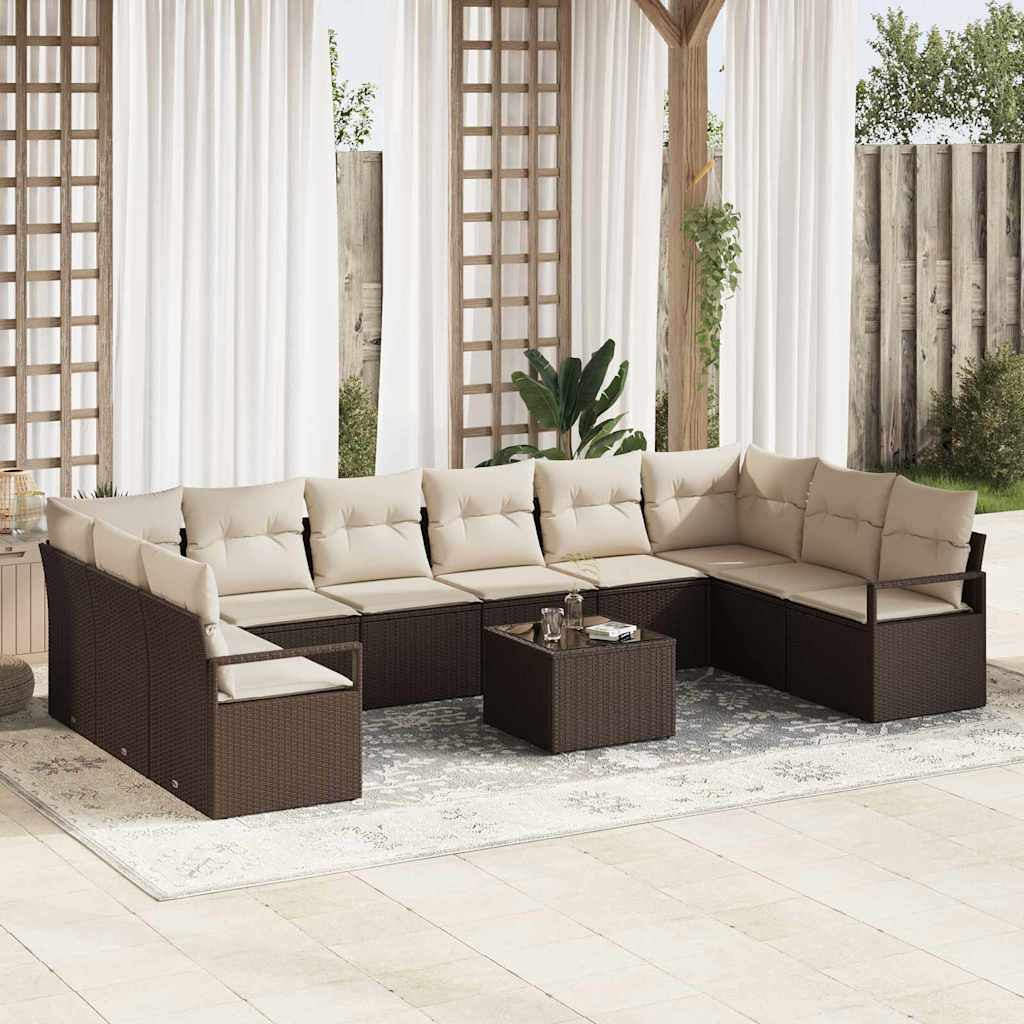 Bankstel met kussen 11 pcs Bruin poly rattan is nu te koop bij PeponiXL, paradijselijk wonen!