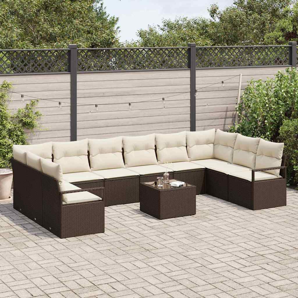 Bankstel met kussen 11 pcs Bruin poly rattan is nu te koop bij PeponiXL, paradijselijk wonen!