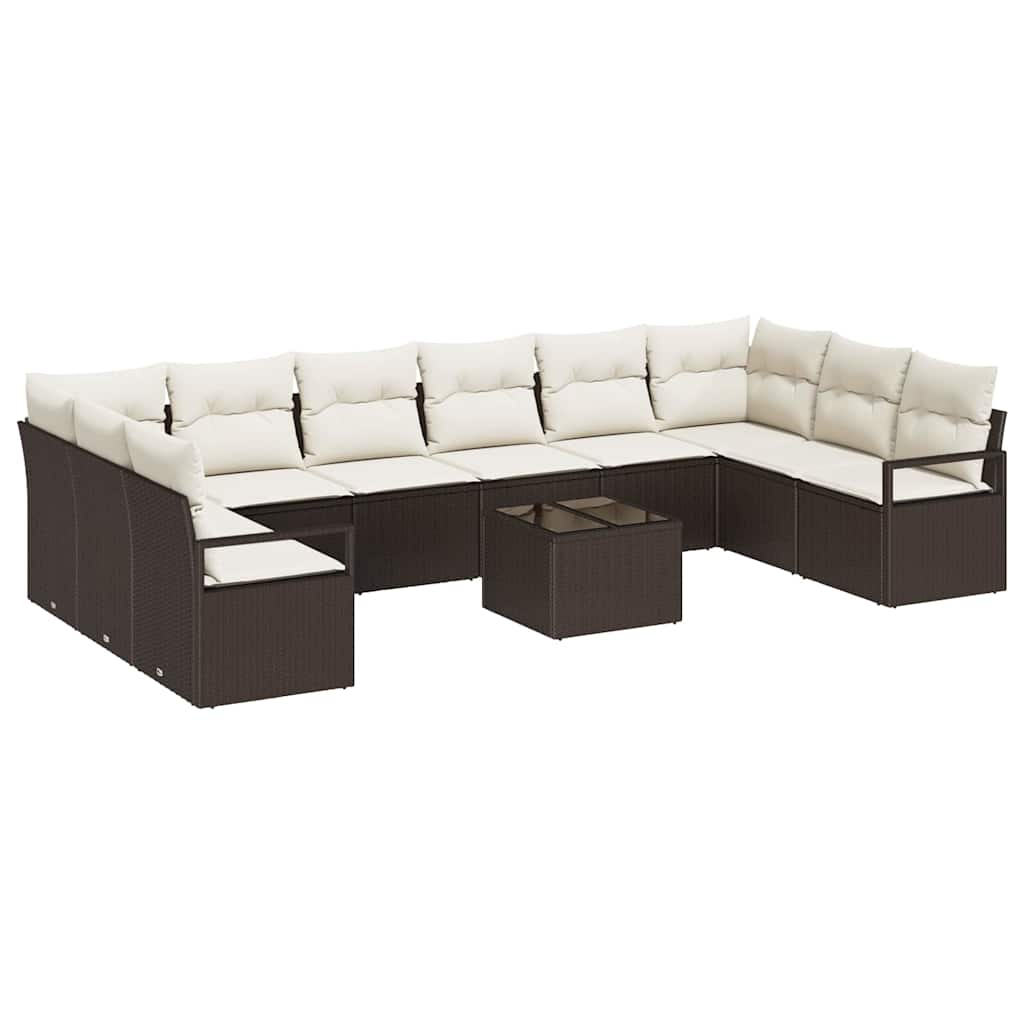Bankstel met kussen 11 pcs Bruin poly rattan is nu te koop bij PeponiXL, paradijselijk wonen!