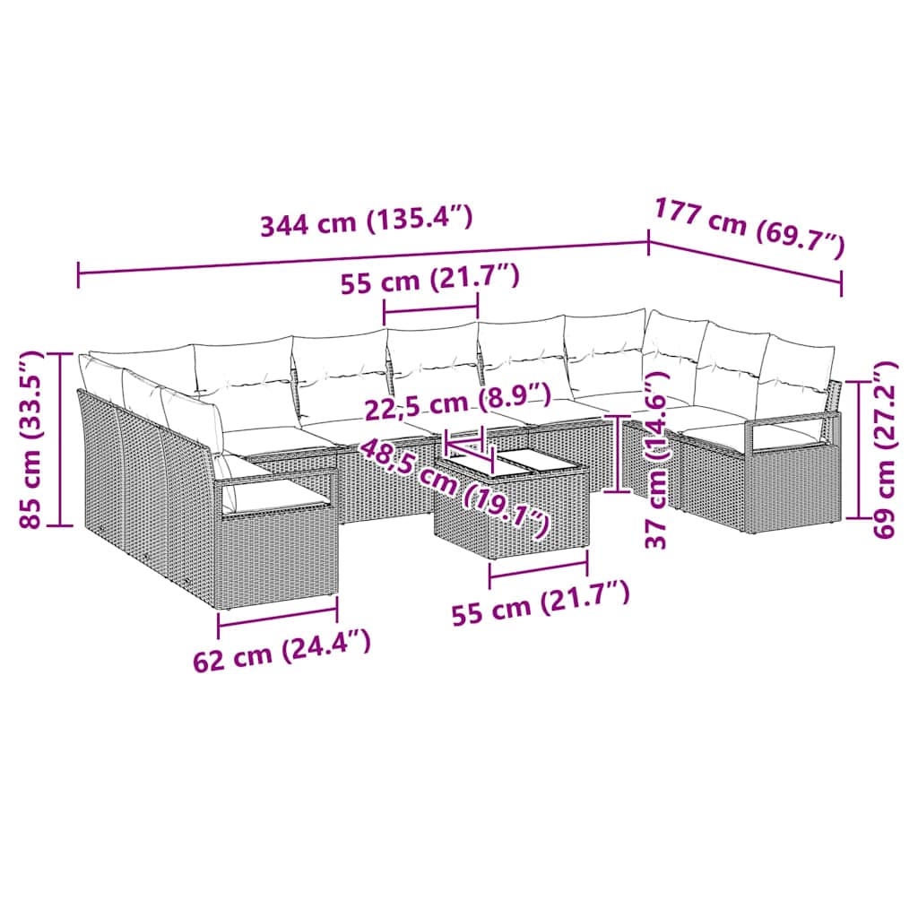 Bankstel met kussen 11 pcs Bruin poly rattan is nu te koop bij PeponiXL, paradijselijk wonen!