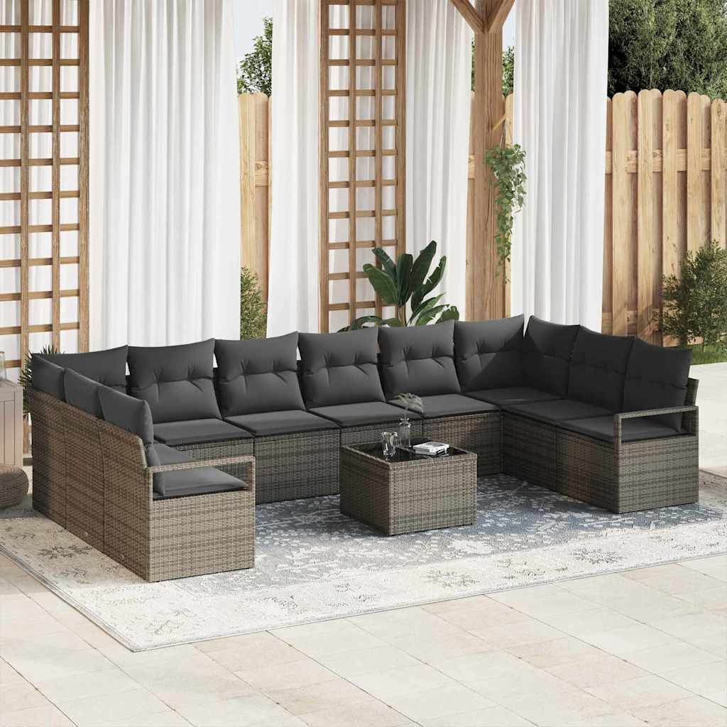 Bankstel met kussen 11 pcs Grijs poly rattan is nu te koop bij PeponiXL, paradijselijk wonen!