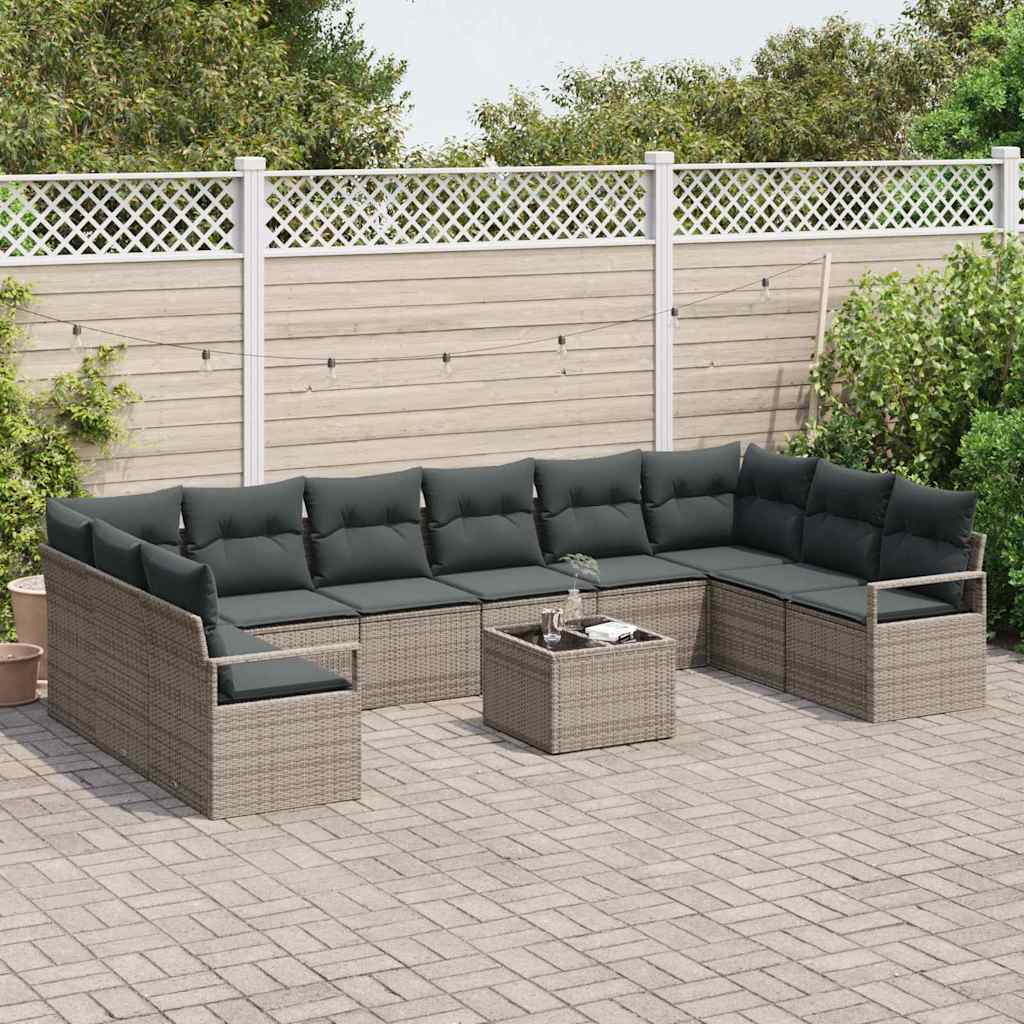 Bankstel met kussen 11 pcs Grijs poly rattan is nu te koop bij PeponiXL, paradijselijk wonen!