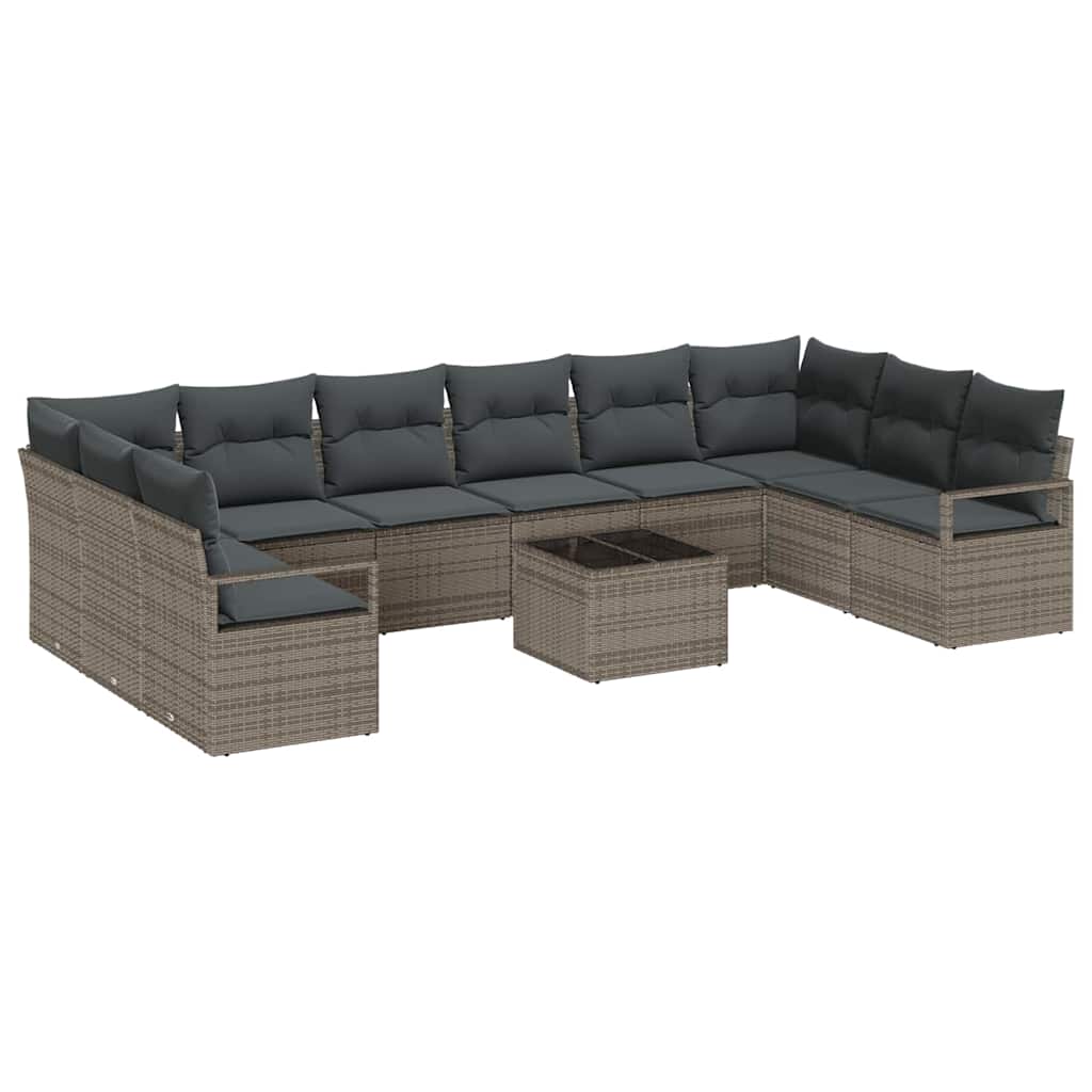 Bankstel met kussen 11 pcs Grijs poly rattan is nu te koop bij PeponiXL, paradijselijk wonen!