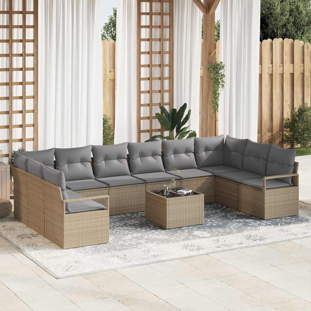 Bankstel met kussen 11 pcs Beige poly rattan is nu te koop bij PeponiXL, paradijselijk wonen!