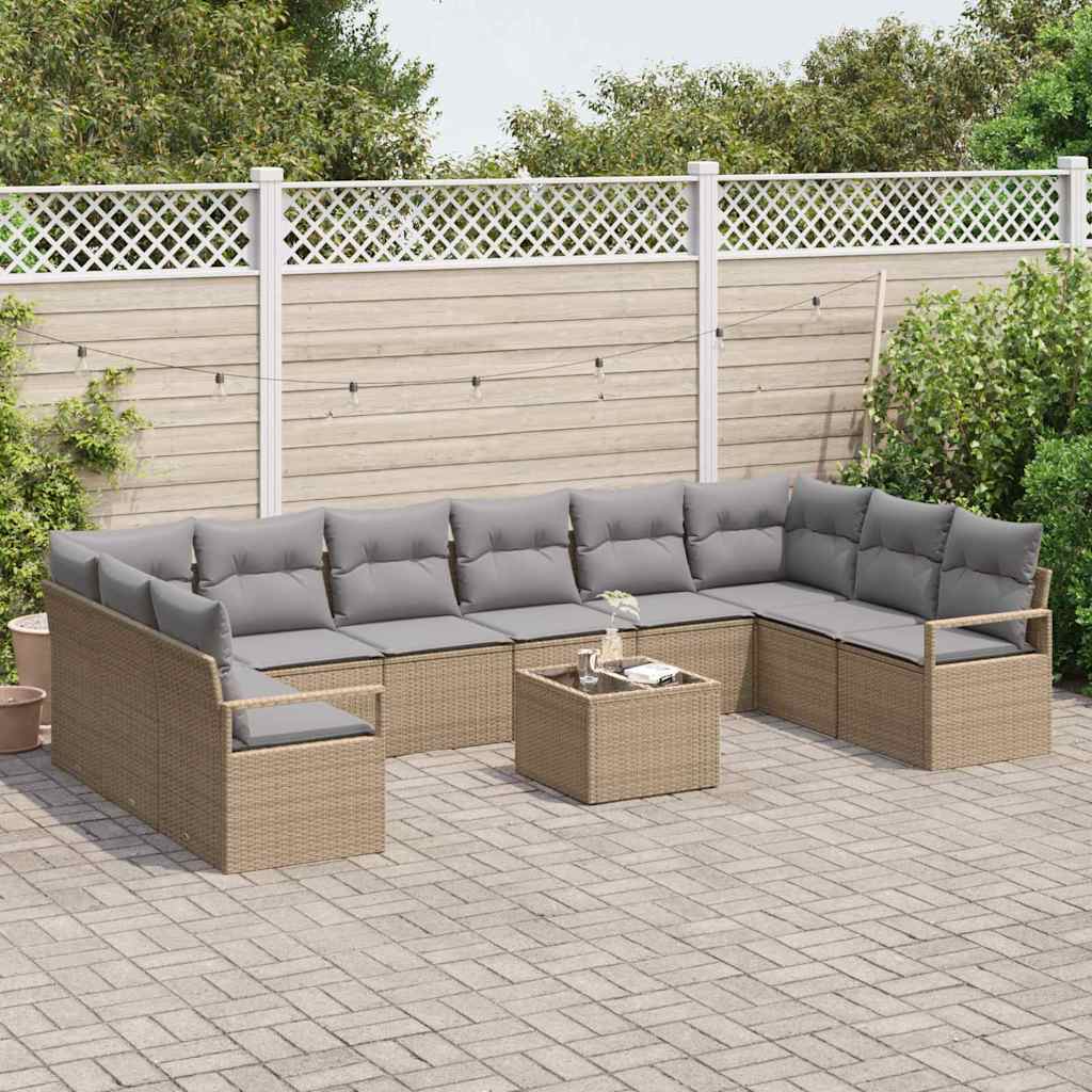 Bankstel met kussen 11 pcs Beige poly rattan is nu te koop bij PeponiXL, paradijselijk wonen!