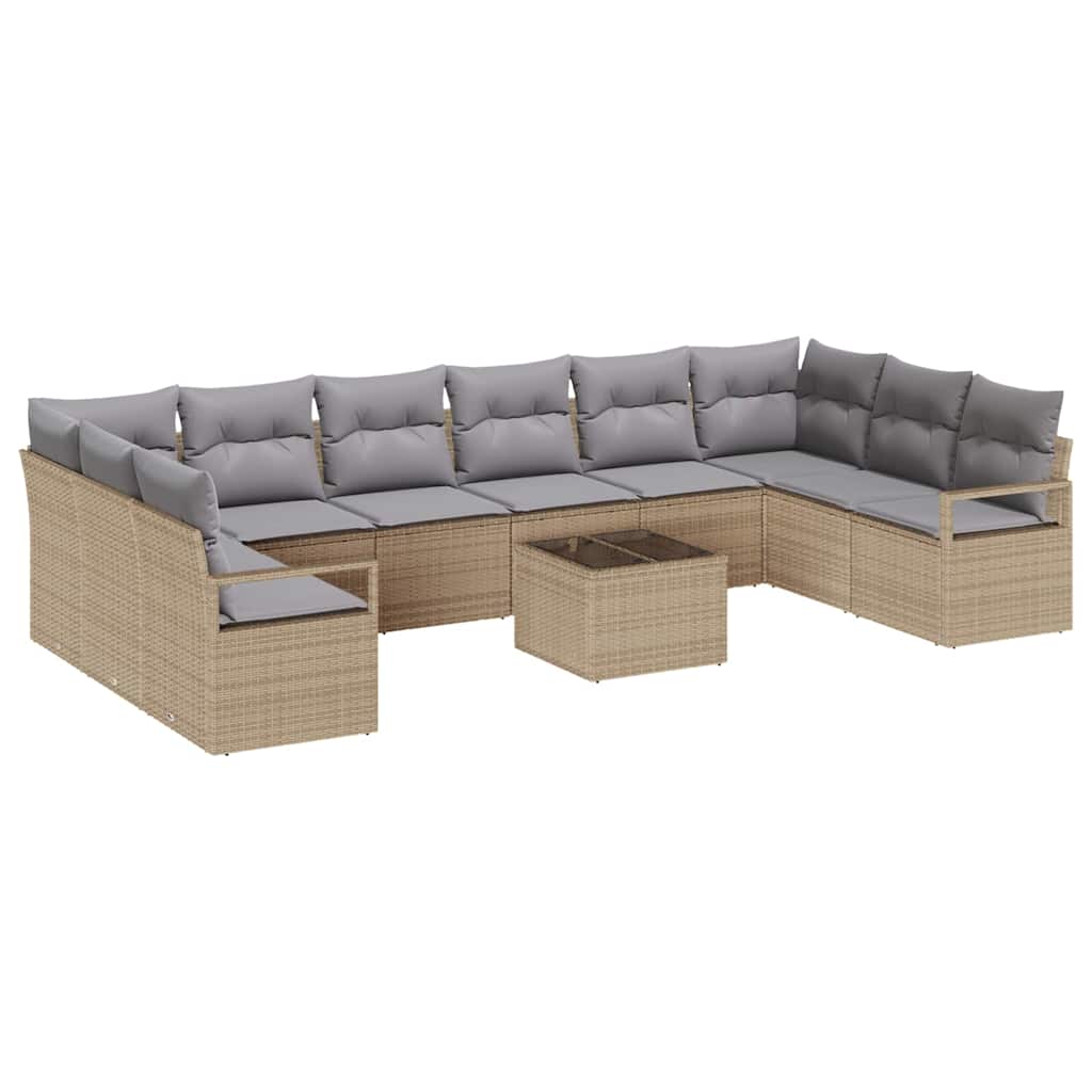 Bankstel met kussen 11 pcs Beige poly rattan is nu te koop bij PeponiXL, paradijselijk wonen!
