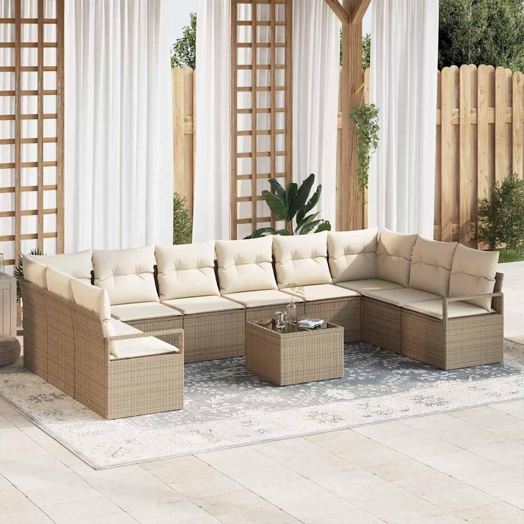Bankstel met kussen 11 pcs Beige poly rattan is nu te koop bij PeponiXL, paradijselijk wonen!