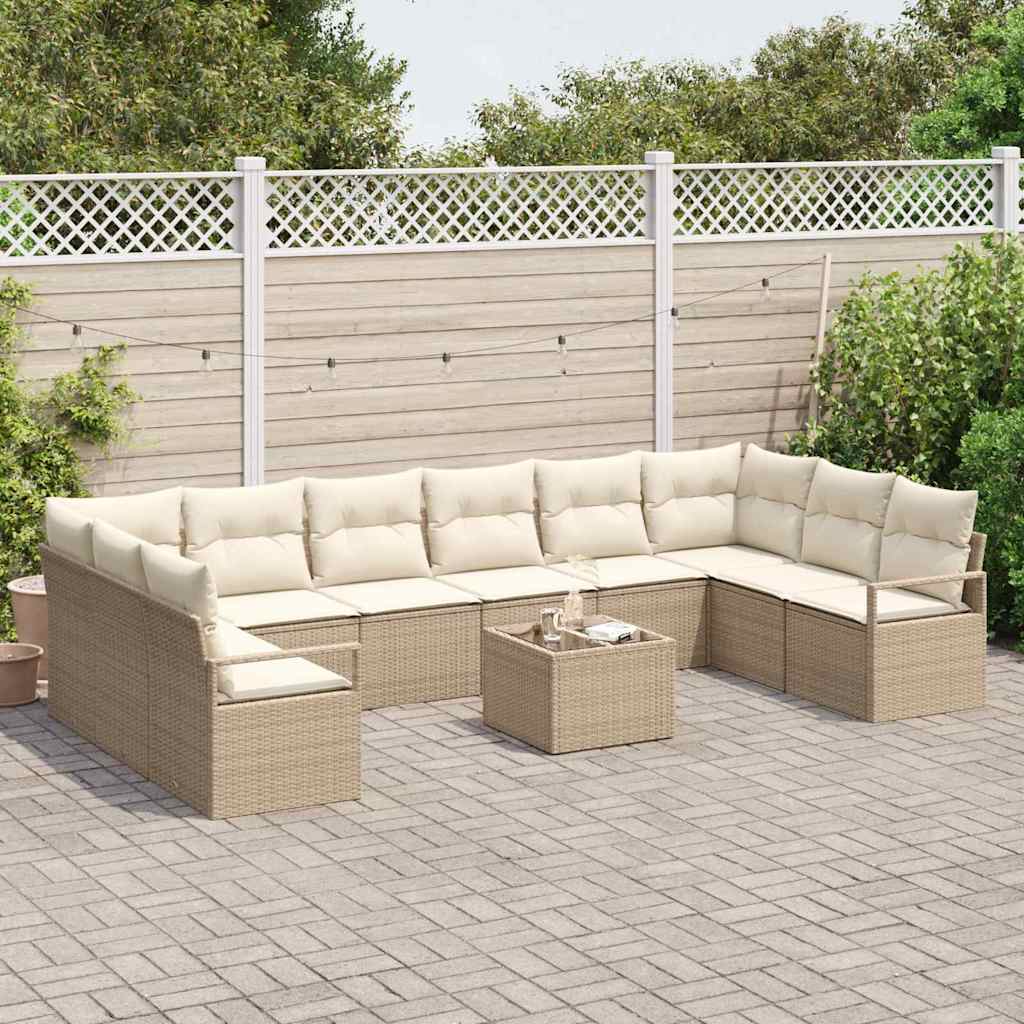 Bankstel met kussen 11 pcs Beige poly rattan is nu te koop bij PeponiXL, paradijselijk wonen!
