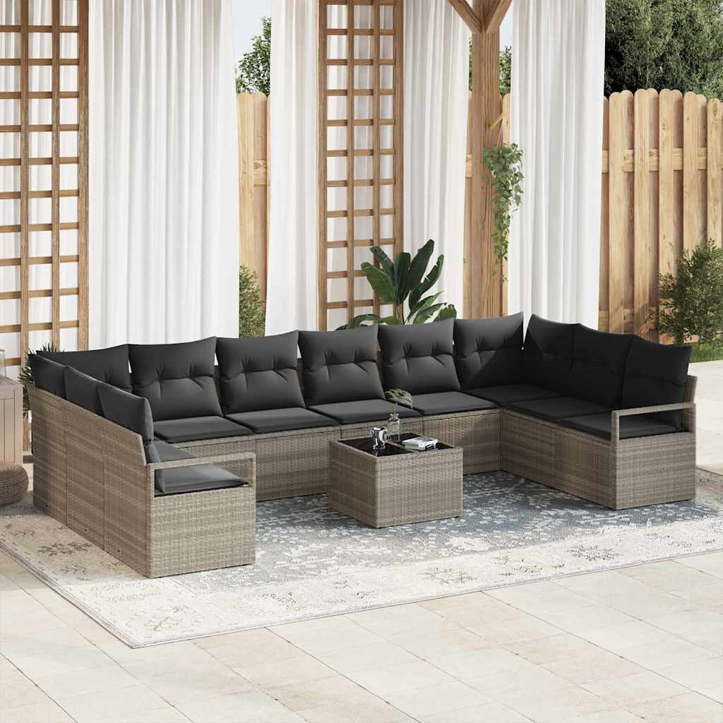 Bankstel met kussen 11 pcs Lichtgrijs poly rattan is nu te koop bij PeponiXL, paradijselijk wonen!