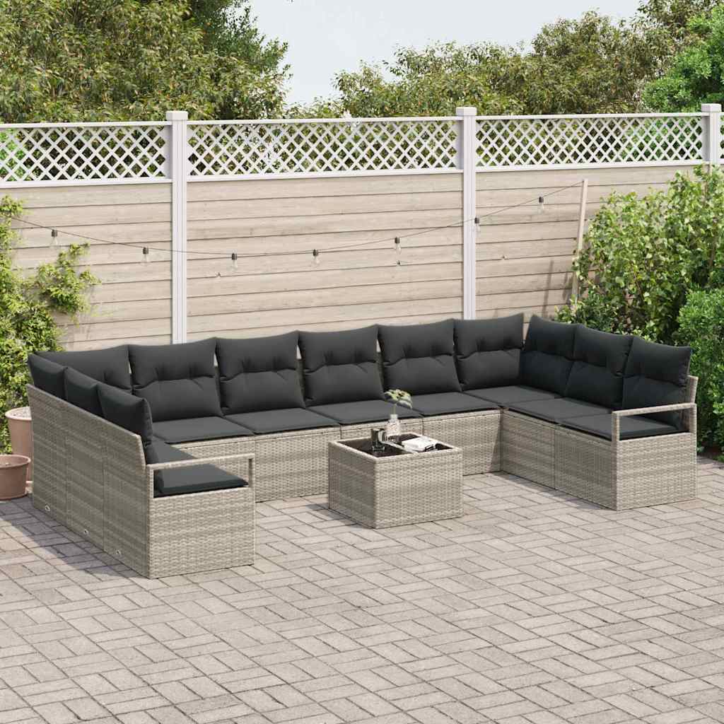 Bankstel met kussen 11 pcs Lichtgrijs poly rattan is nu te koop bij PeponiXL, paradijselijk wonen!