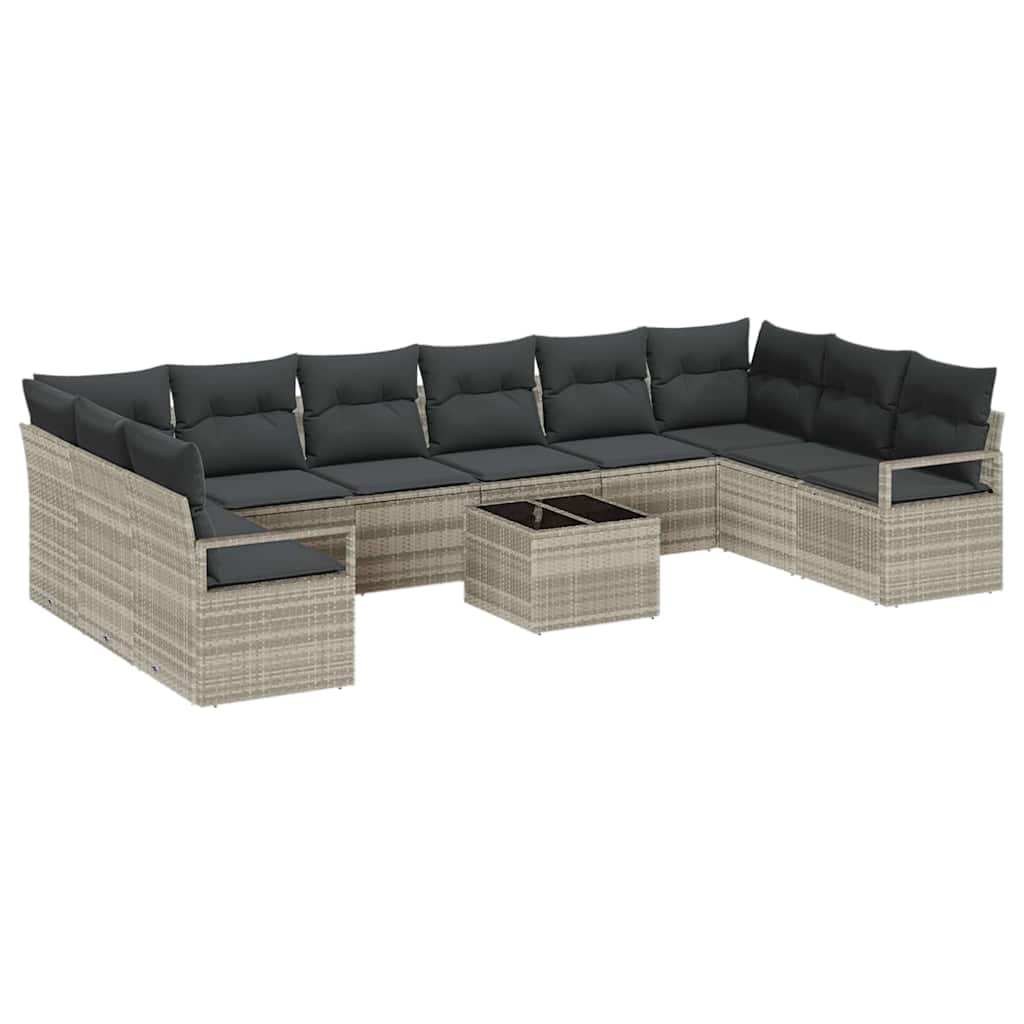 Bankstel met kussen 11 pcs Lichtgrijs poly rattan is nu te koop bij PeponiXL, paradijselijk wonen!