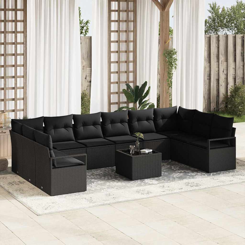Bankstel met kussen 11 pcs Zwart poly rattan is nu te koop bij PeponiXL, paradijselijk wonen!