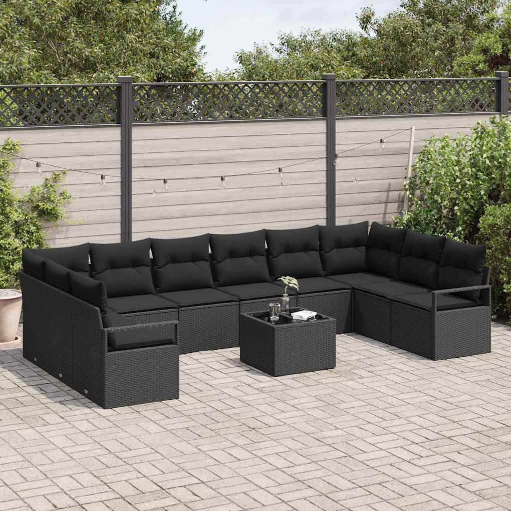 Bankstel met kussen 11 pcs Zwart poly rattan is nu te koop bij PeponiXL, paradijselijk wonen!