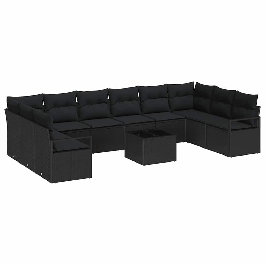 Bankstel met kussen 11 pcs Zwart poly rattan is nu te koop bij PeponiXL, paradijselijk wonen!