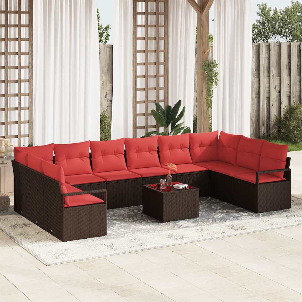 Bankstel met kussen 11 pcs Bruin poly rattan is nu te koop bij PeponiXL, paradijselijk wonen!