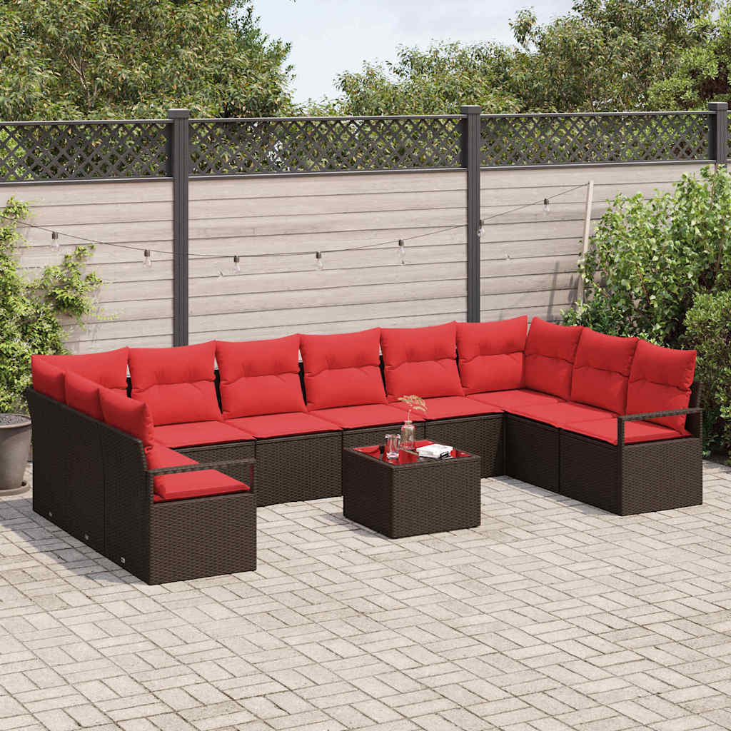 Bankstel met kussen 11 pcs Bruin poly rattan is nu te koop bij PeponiXL, paradijselijk wonen!