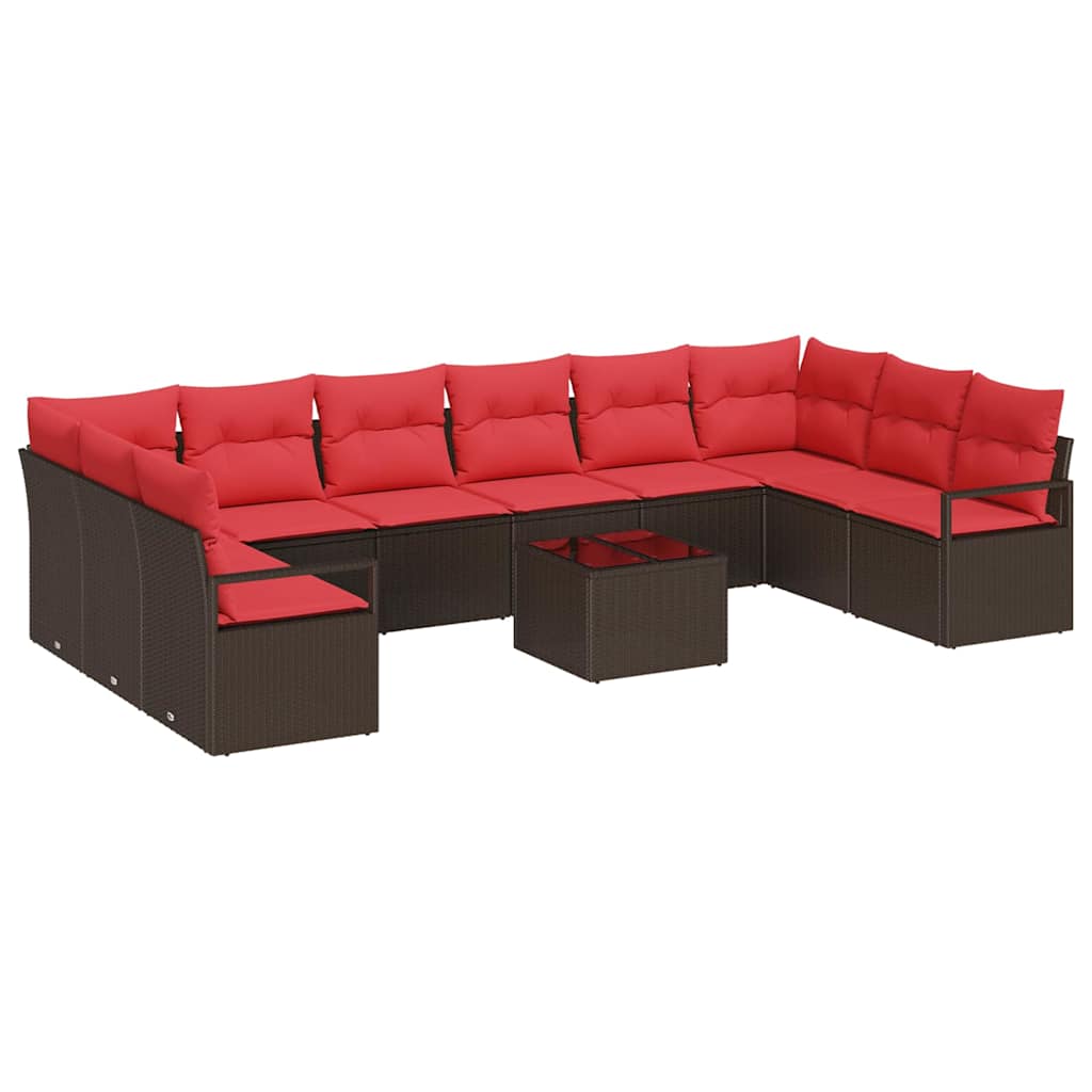 Bankstel met kussen 11 pcs Bruin poly rattan is nu te koop bij PeponiXL, paradijselijk wonen!