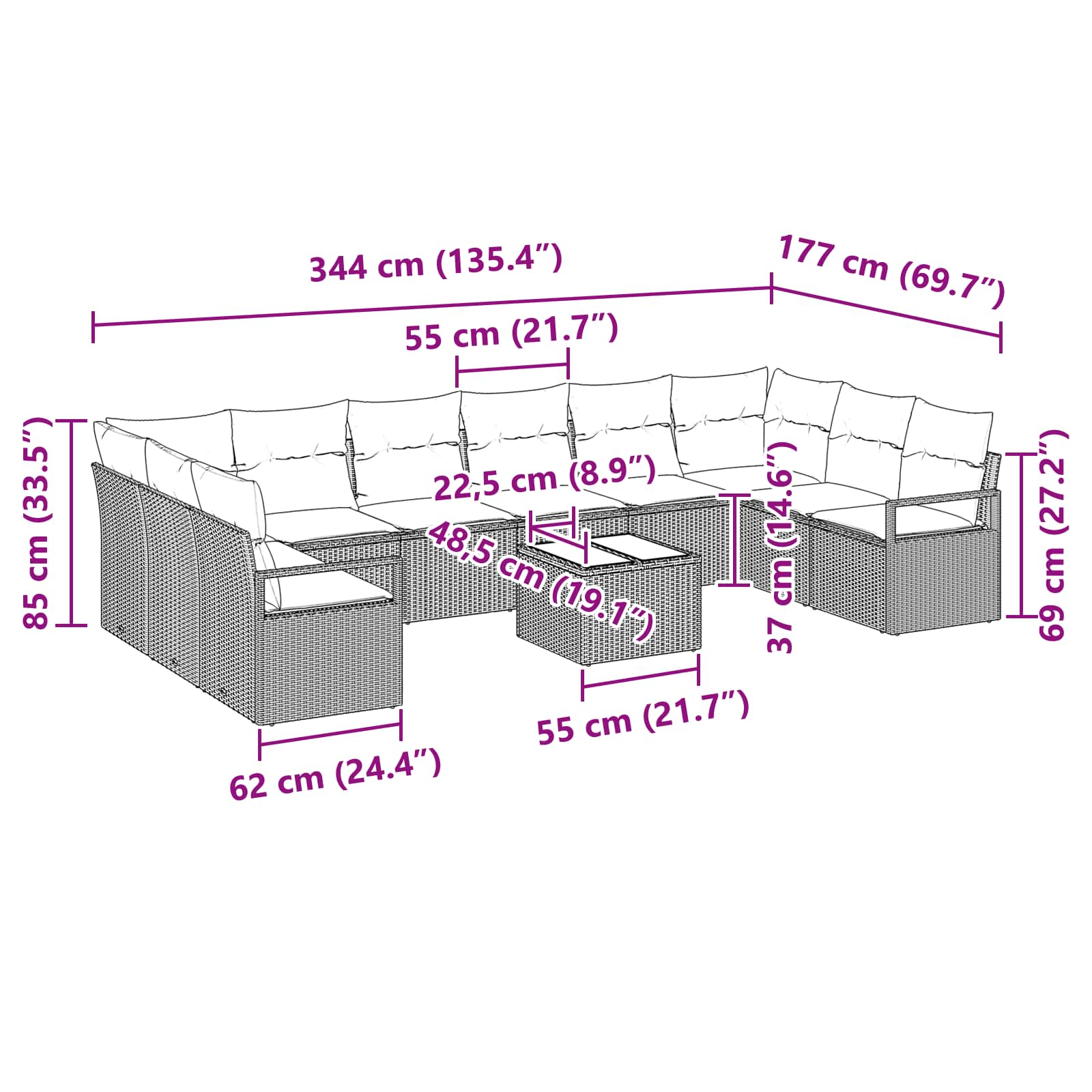 Bankstel met kussen 11 pcs Bruin poly rattan is nu te koop bij PeponiXL, paradijselijk wonen!