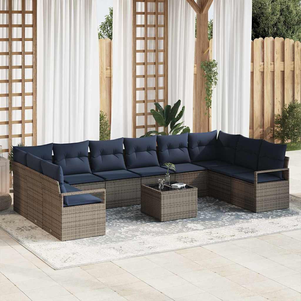 Bankstel met kussen 11 pcs Grijs poly rattan is nu te koop bij PeponiXL, paradijselijk wonen!