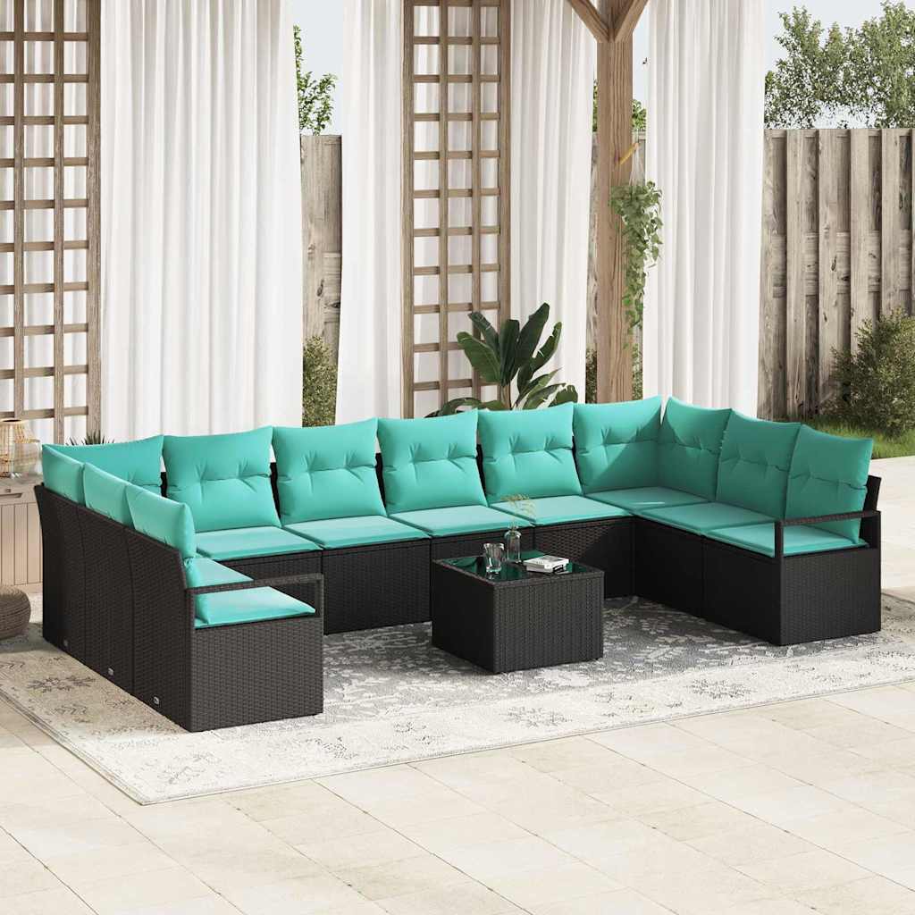 Bankstel met kussen 11 pcs Zwart poly rattan is nu te koop bij PeponiXL, paradijselijk wonen!