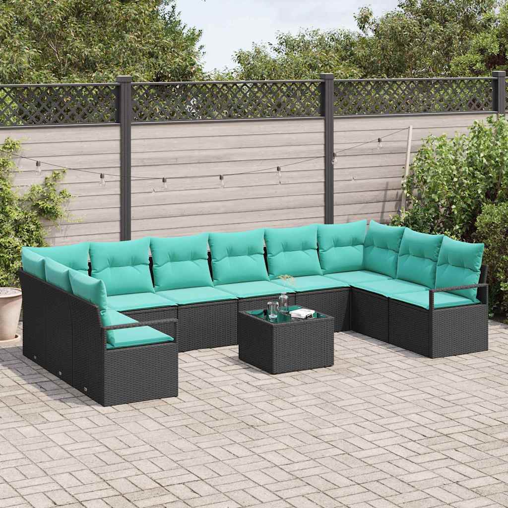 Bankstel met kussen 11 pcs Zwart poly rattan is nu te koop bij PeponiXL, paradijselijk wonen!