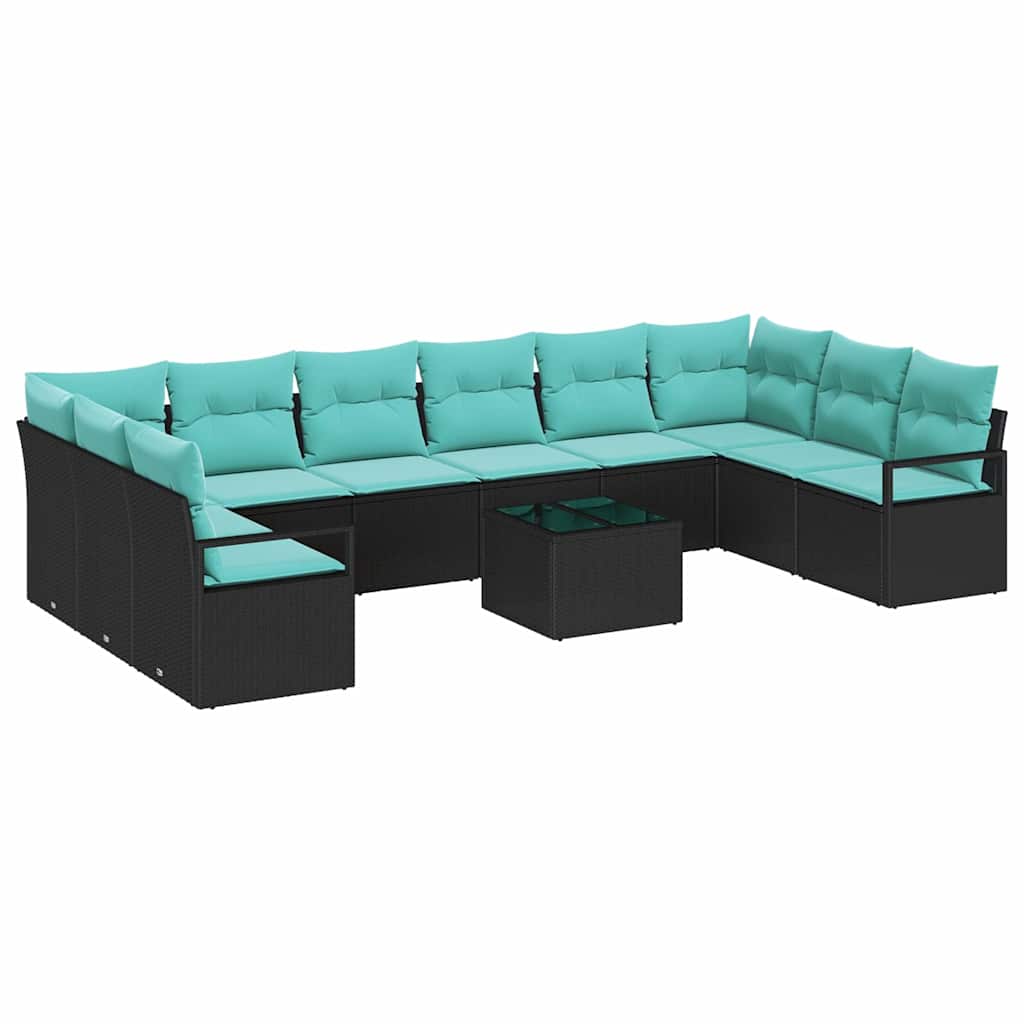 Bankstel met kussen 11 pcs Zwart poly rattan is nu te koop bij PeponiXL, paradijselijk wonen!