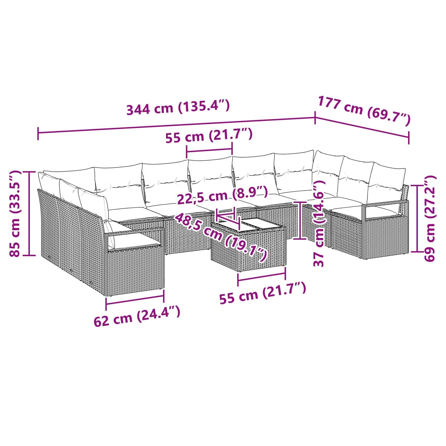 Bankstel met kussen 11 pcs Zwart poly rattan is nu te koop bij PeponiXL, paradijselijk wonen!