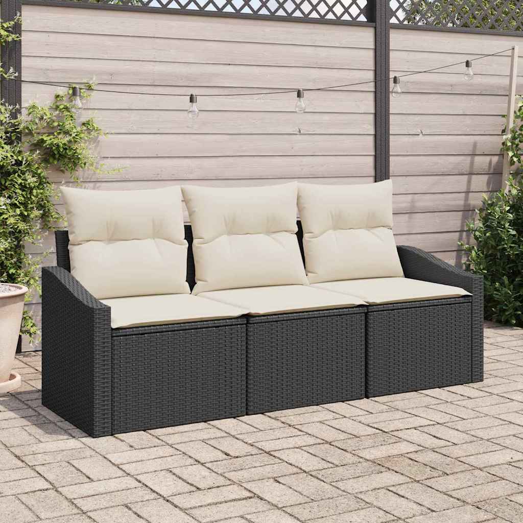 Bankstel met kussen 3 pcs Zwart poly rattan is nu te koop bij PeponiXL, paradijselijk wonen!