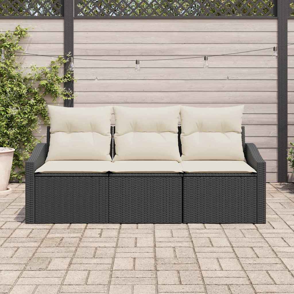 Bankstel met kussen 3 pcs Zwart poly rattan is nu te koop bij PeponiXL, paradijselijk wonen!
