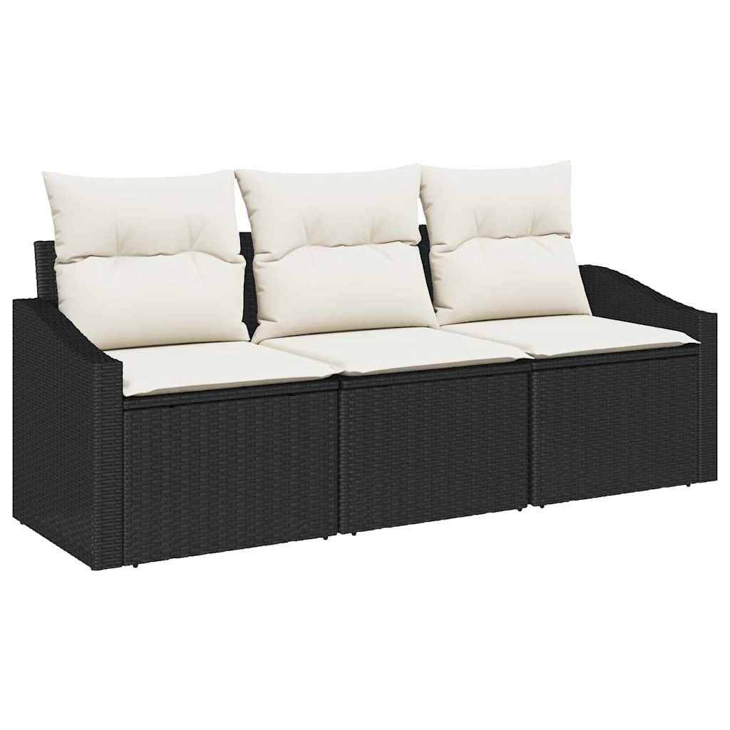Bankstel met kussen 3 pcs Zwart poly rattan is nu te koop bij PeponiXL, paradijselijk wonen!