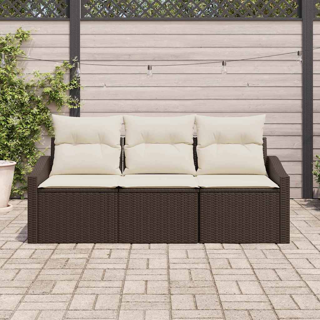 Bankstel met kussen 3 pcs Bruin poly rattan is nu te koop bij PeponiXL, paradijselijk wonen!