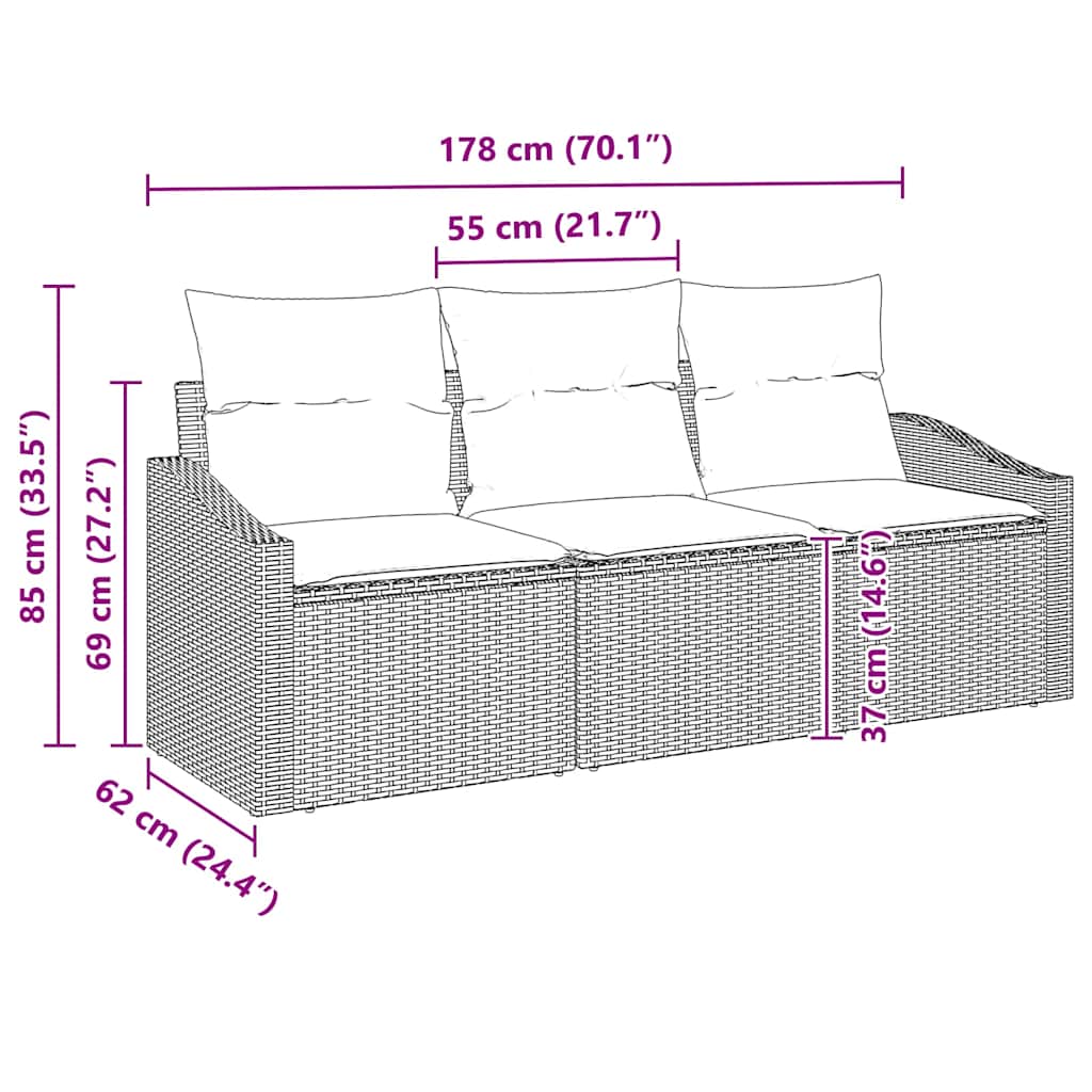 Bankstel met kussen 3 pcs Bruin poly rattan is nu te koop bij PeponiXL, paradijselijk wonen!