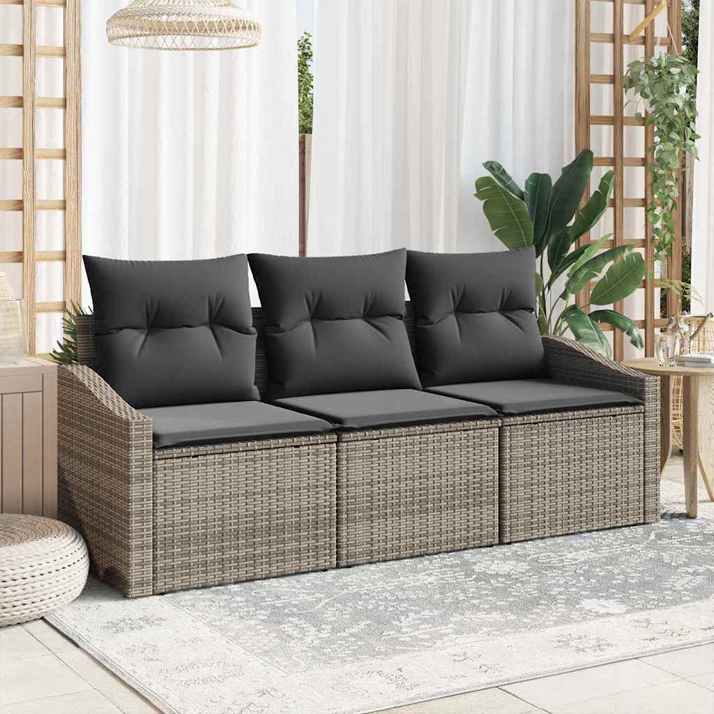 Bankstel met kussen 3 pcs Grijs poly rattan is nu te koop bij PeponiXL, paradijselijk wonen!