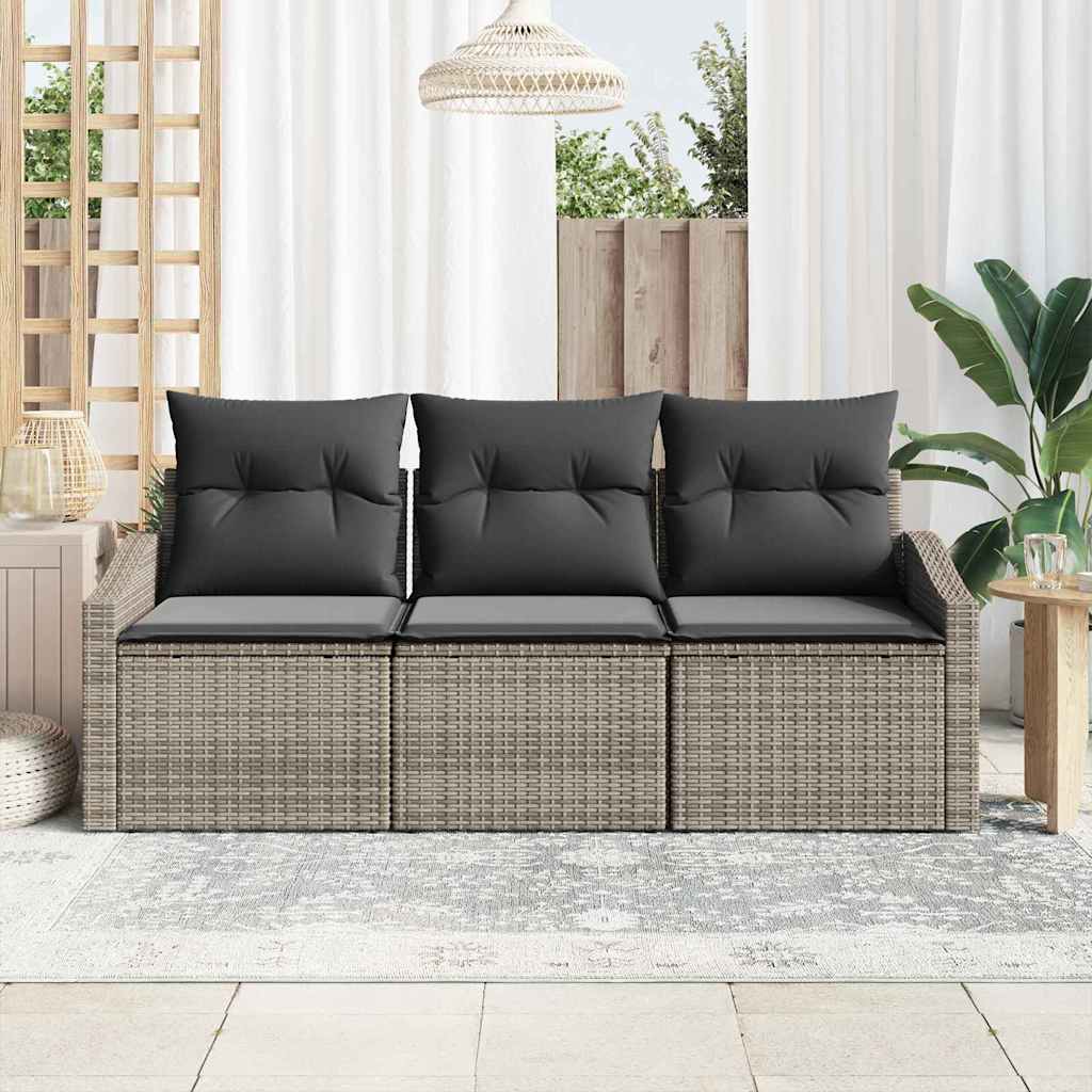 Bankstel met kussen 3 pcs Grijs poly rattan is nu te koop bij PeponiXL, paradijselijk wonen!