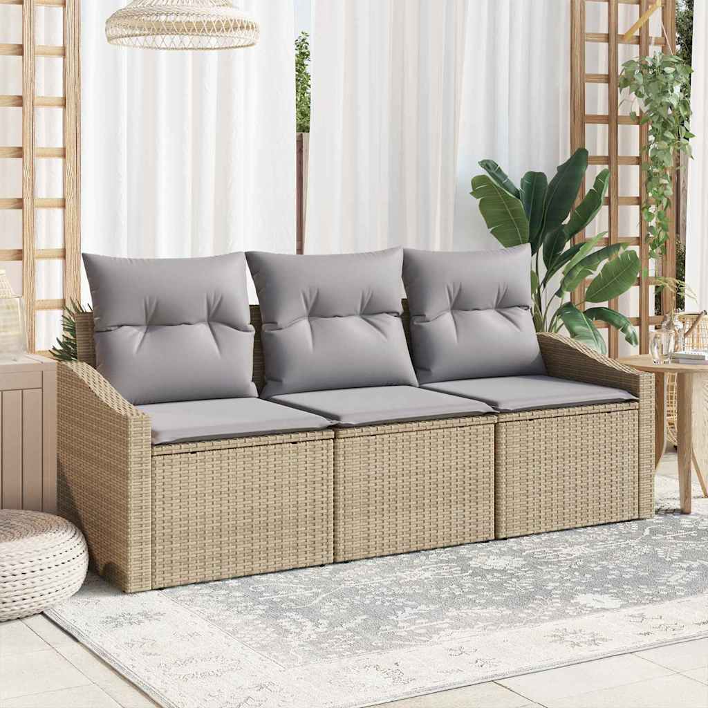 Bankstel met kussen 3 pcs Beige poly rattan is nu te koop bij PeponiXL, paradijselijk wonen!