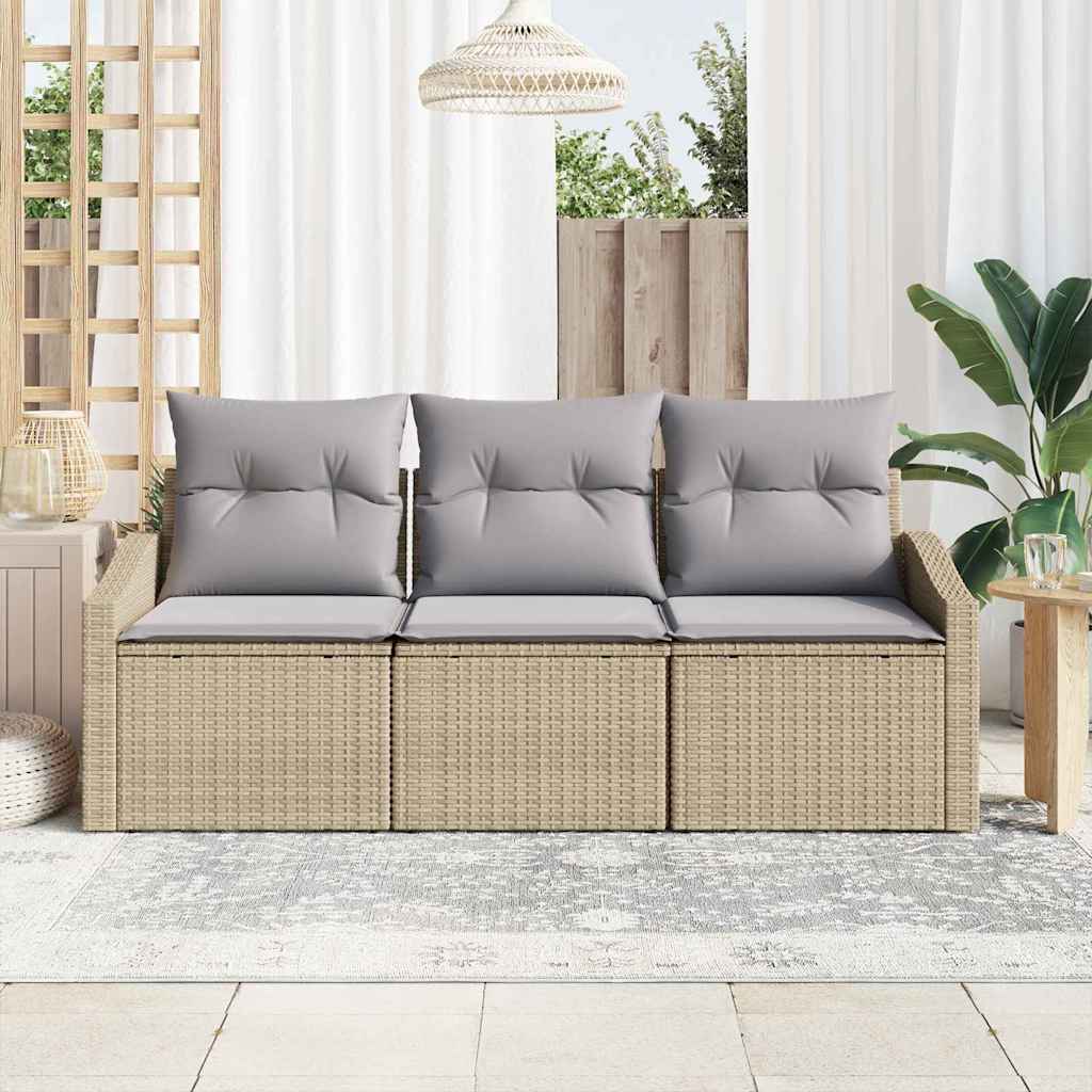 Bankstel met kussen 3 pcs Beige poly rattan is nu te koop bij PeponiXL, paradijselijk wonen!