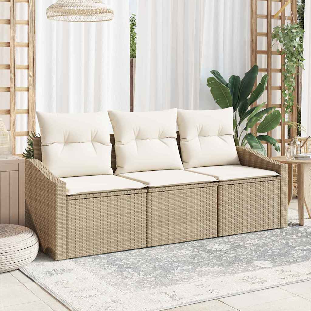 Bankstel met kussen 3 pcs Beige poly rattan is nu te koop bij PeponiXL, paradijselijk wonen!