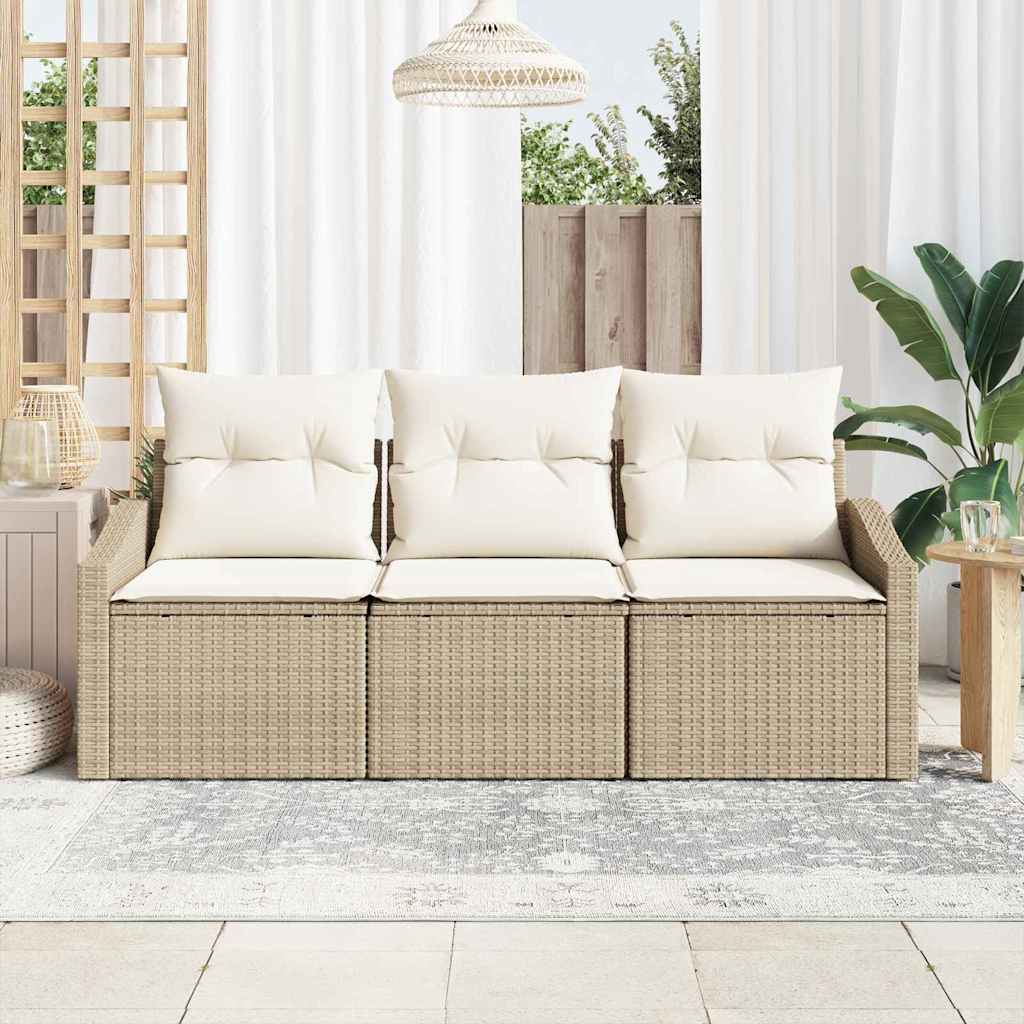 Bankstel met kussen 3 pcs Beige poly rattan is nu te koop bij PeponiXL, paradijselijk wonen!