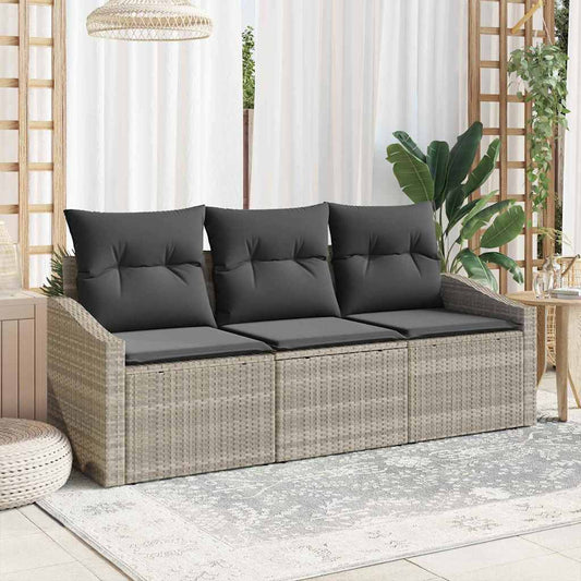 Bankstel met kussen 3 pcs Lichtgrijs poly rattan is nu te koop bij PeponiXL, paradijselijk wonen!