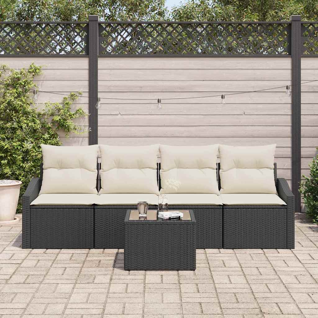 Bankstel met kussen met kussen 5 pcs Zwart en Crème poly rattan is nu te koop bij PeponiXL, paradijselijk wonen!