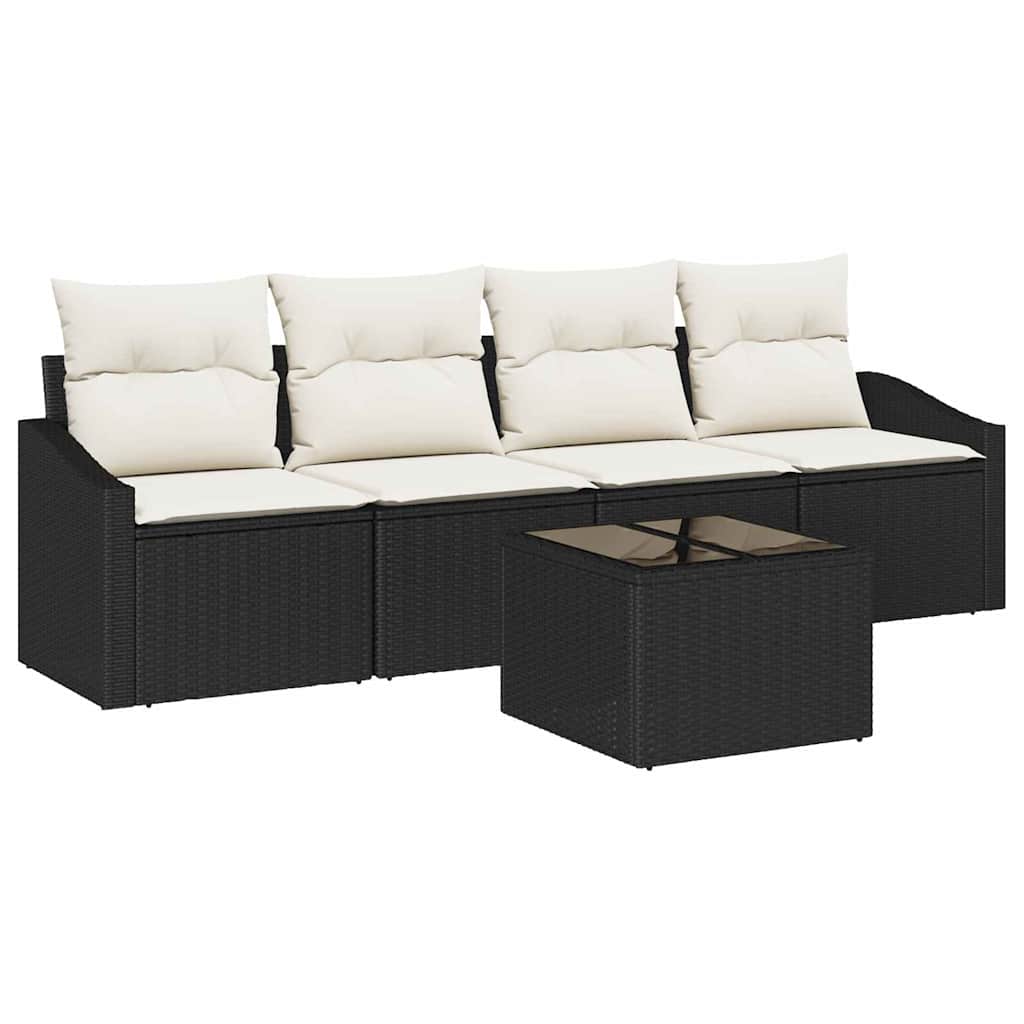 Bankstel met kussen met kussen 5 pcs Zwart en Crème poly rattan is nu te koop bij PeponiXL, paradijselijk wonen!