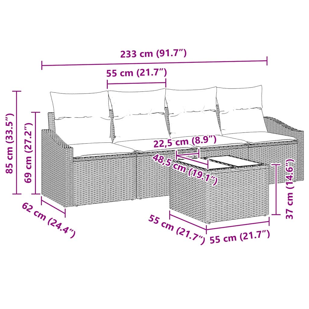 Bankstel met kussen met kussen 5 pcs Zwart en Crème poly rattan is nu te koop bij PeponiXL, paradijselijk wonen!