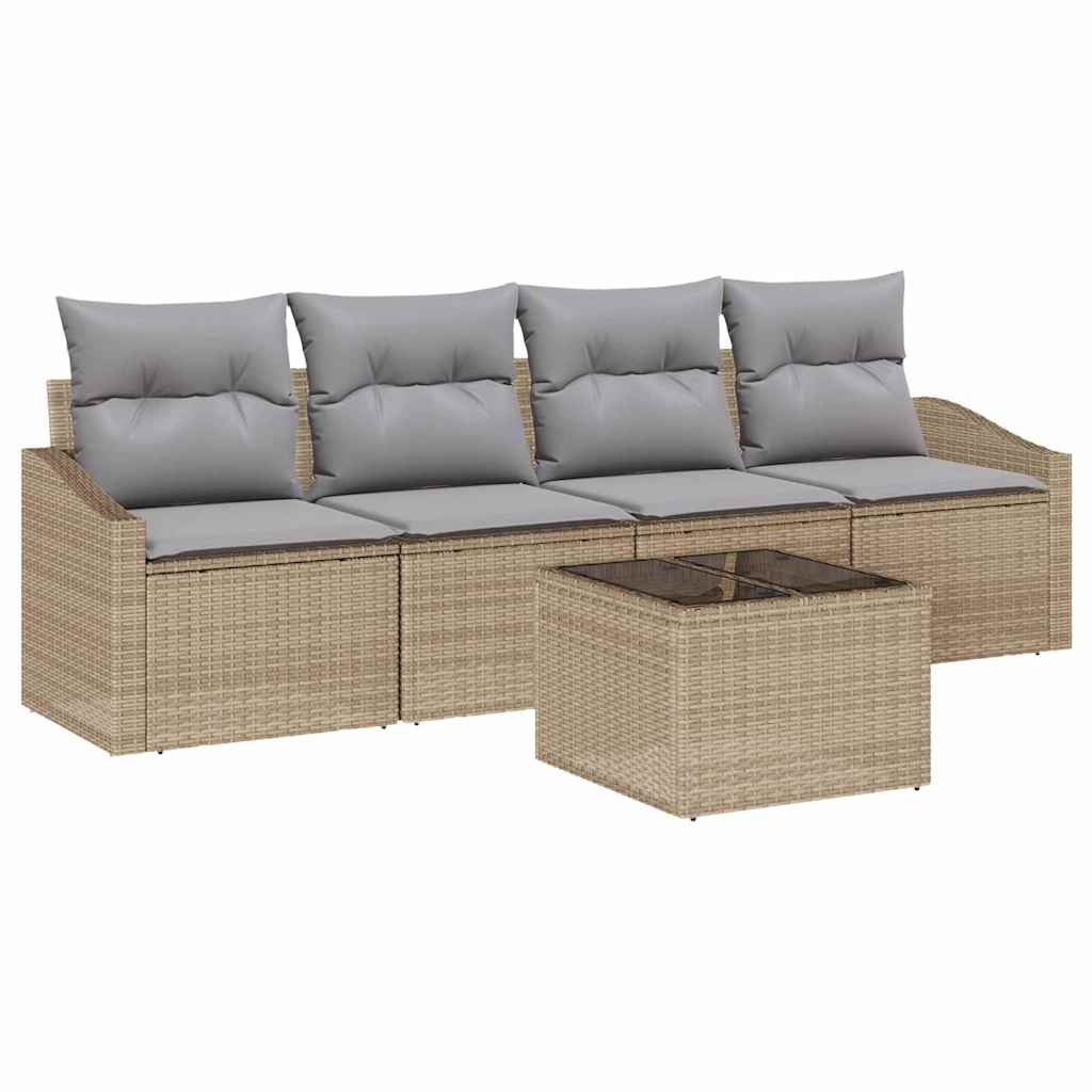 Bankstel met kussen 5 pcs Beige en Licht Grijs poly rattan is nu te koop bij PeponiXL, paradijselijk wonen!