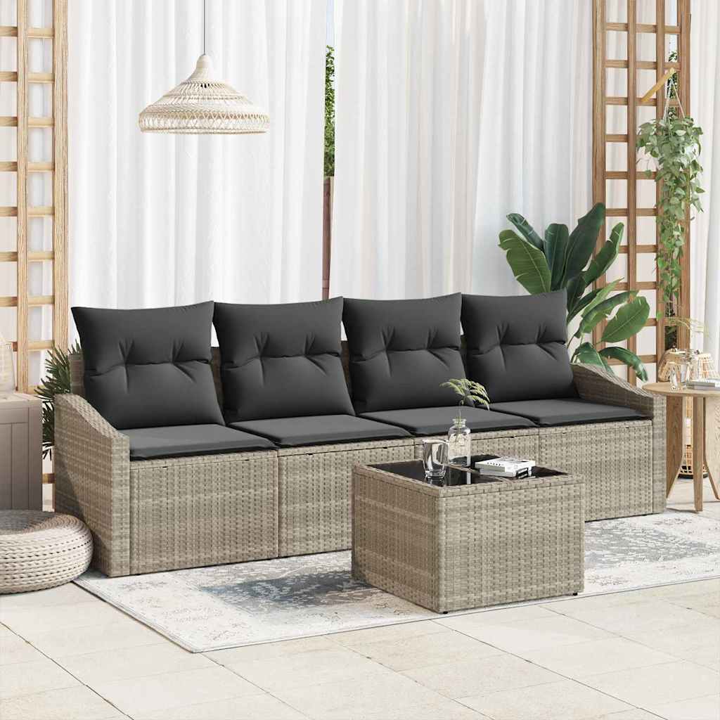 Bankstel met kussen met kussen 5 pcs Lichtgrijs poly rattan is nu te koop bij PeponiXL, paradijselijk wonen!