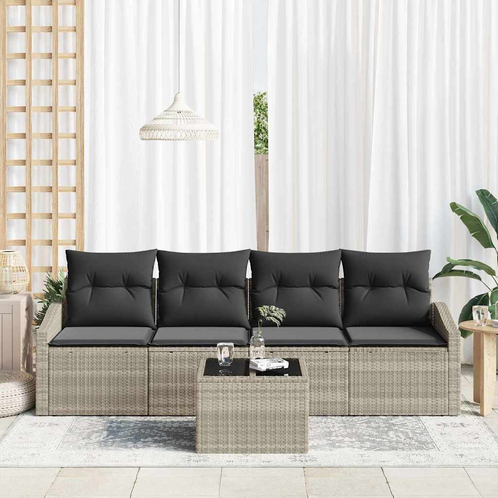 Bankstel met kussen met kussen 5 pcs Lichtgrijs poly rattan is nu te koop bij PeponiXL, paradijselijk wonen!